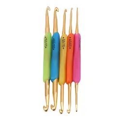 5pcs/ Set Colored Plastic Crochet Hooks Silicone Handle Gold Double Aluminum Knitting Needles DIY Knitting Tool Crochet Hook Set