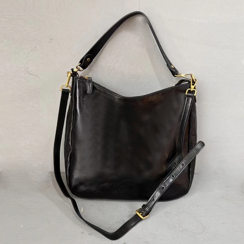 

weekend genuine leather women's large-capacity shoulder bag casual simple designer handmade vegetable tanned leather handbag