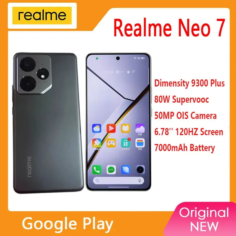 هاتف محمول Realme Neo 7 بقدرة 7000 مللي أمبير في الساعة، كاميرا 9300+ 50.0 ميجابكسل 6.78 بوصة OLED 120 هرتز 80 وات شحن أندرويد 15.0 #1