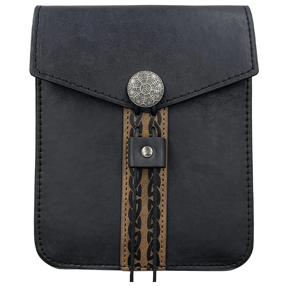Medieval PU Leather Waist Bags Belt Bags with Adjustable Strap and Alloy Button Rectangle Black 190x149x56mm
