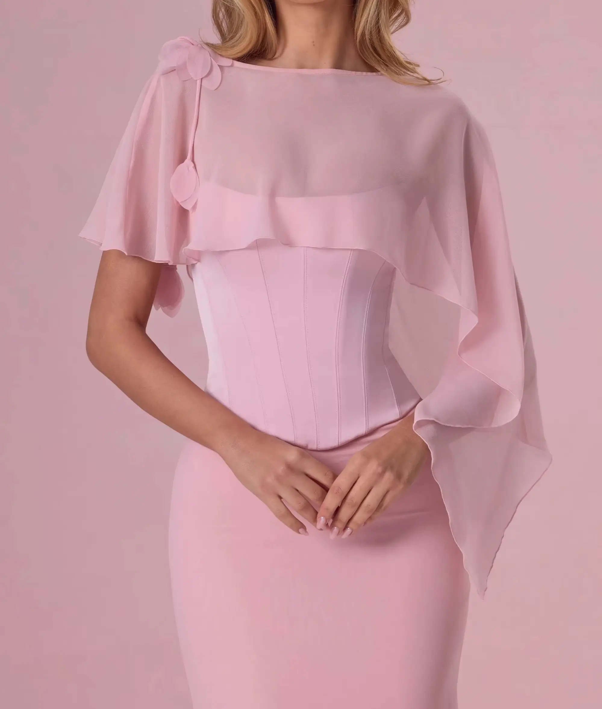 Soft Chiffon Solid Asymmetry Cape Shoulder flower decoration Evening Wedding Bridal Jacket Summer Holiday Wraps Accessories image 6