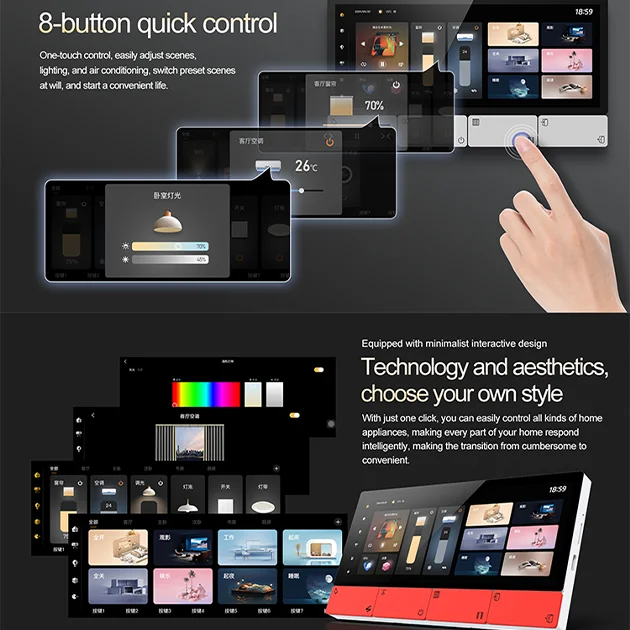 Tuya F5 6 Inch WiFi  Multi-function Smart Screen Touch Control Panel with Music Amplifier 8 Button Android 11 for Smart Home