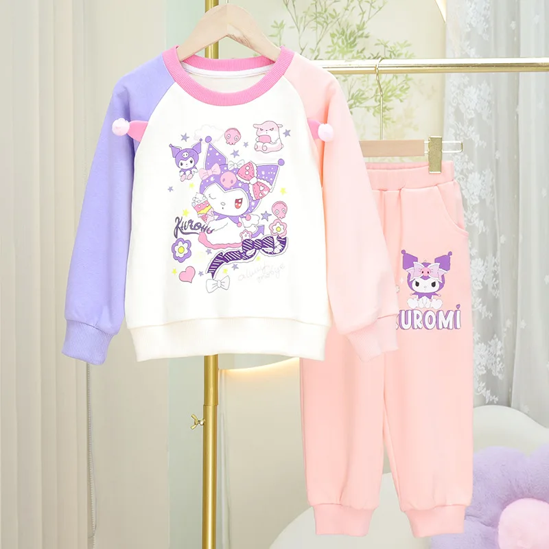 

2Pcs/set Kuromi Children's Clothing Anime Sanrio Series Long-Sleeved Trousers Two-Piece Set Girls Spring and Autumn Casual Wear