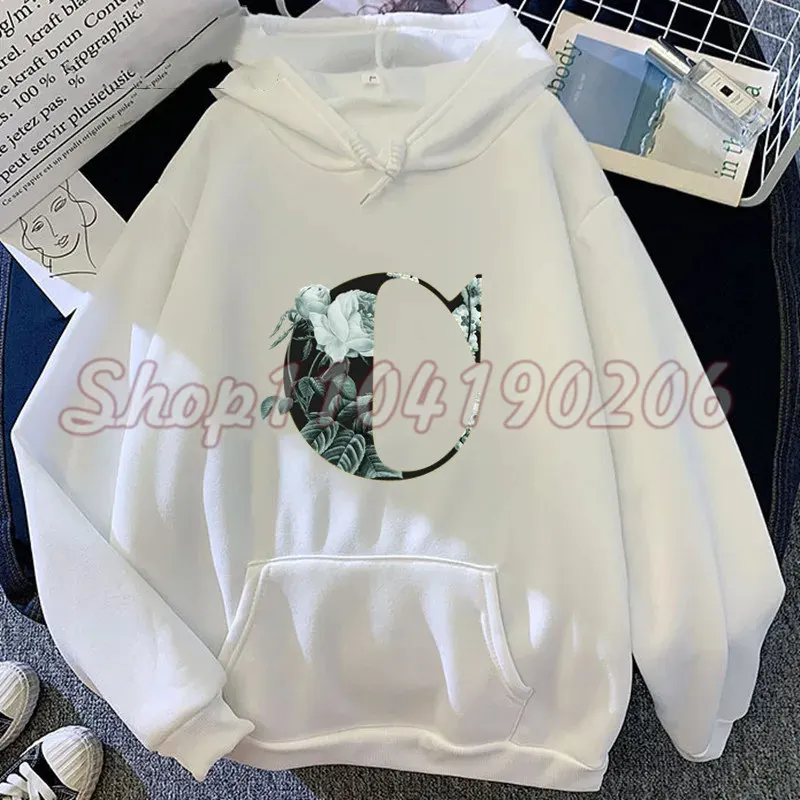 Floral Alphabet C Hoodie for Women Street Fashion Sweater Popular Hip Hop Sweatshirt Winter Oversized Long Sleeve Streetwear