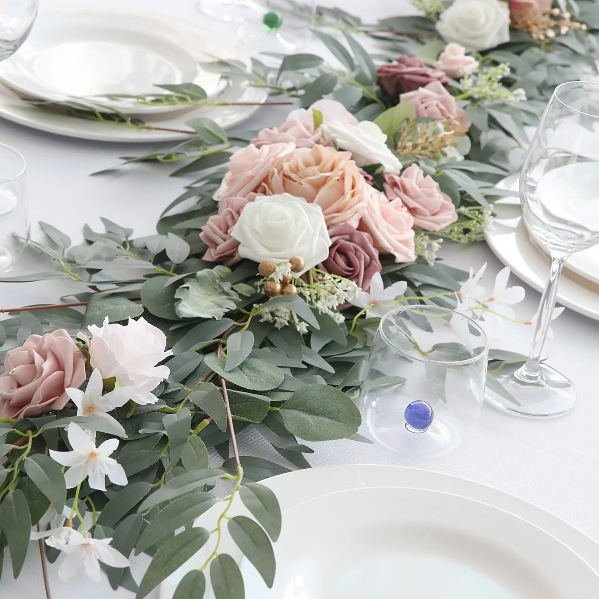 Yannew 8.8FT/6FT Artificial Flower Eucalyptus Garlands Country Wedding Sweetheart Table Centerpieces for Wedding Reception Decor