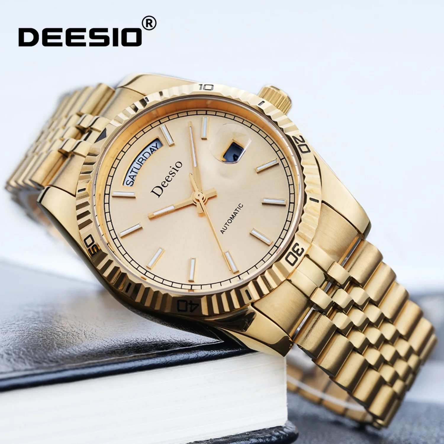 

Механические часы Deesio Fashion класса люкс для мужчин, нержавеющая сталь 316L, водонепроницаемость 30 м, отображение даты/дня, светящиеся, модные подарки для мужчин