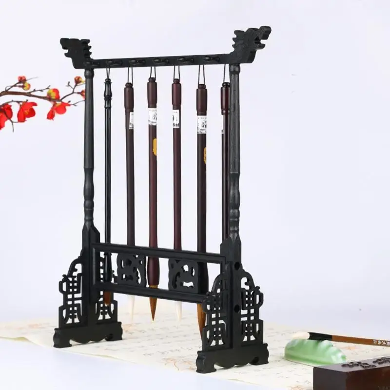 W89C Exquisito Pincel Soporter Rack 12 Pins Cepille Pen Pen Soporte soporte Ornamentos para Oficina