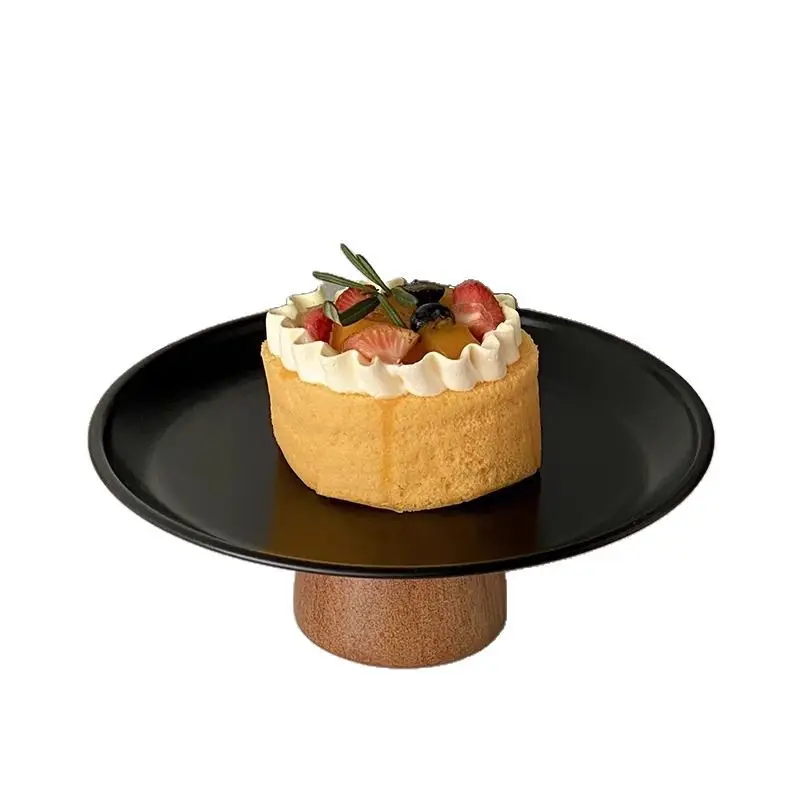 Black high-footed refreshment tray, tea table snack rack, high-end stainless steel fruit inventory, household and commercial