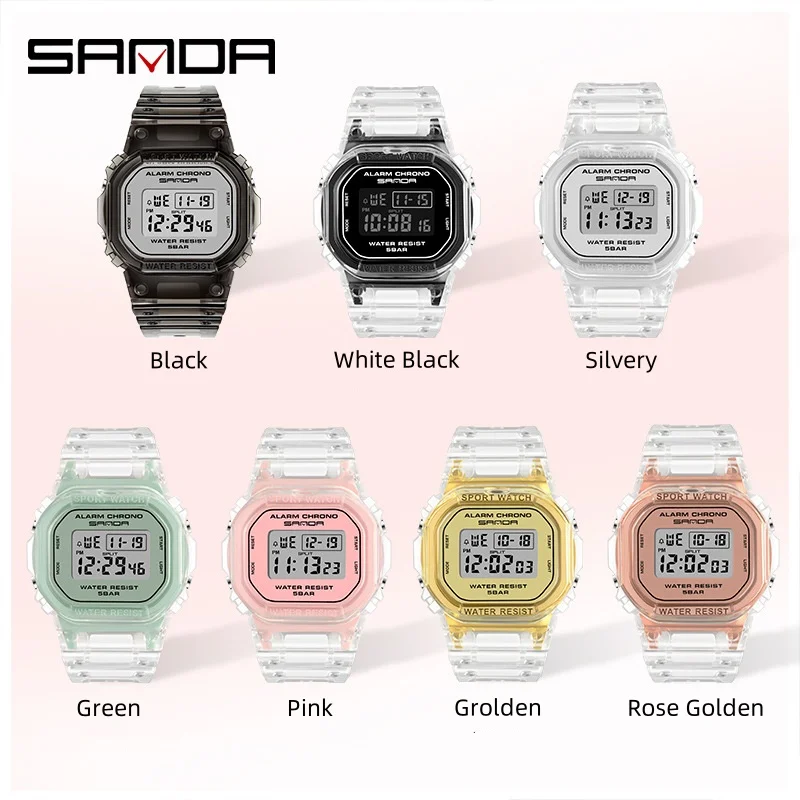 SANDA 2009 Student Square Electronic Watch Creative Sports Waterproof Luminous Wristwatches for Boy and Girl Watches Gift