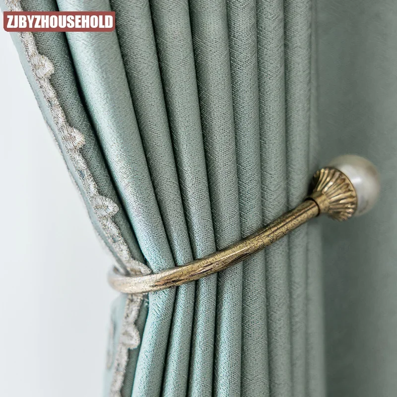 

Thickened Light Luxury Curtains for Living Dining Room Bedroom High Precision Contains Lace Cardamom Green Blackout Simulation