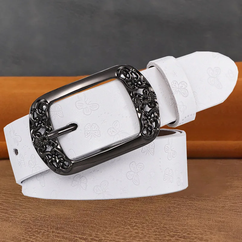 3.3cm Printed Genuine Leather Hollowed Out Needle Buckle Waistband Artistic Women's Travel And Shopping Classic Pants Waistband