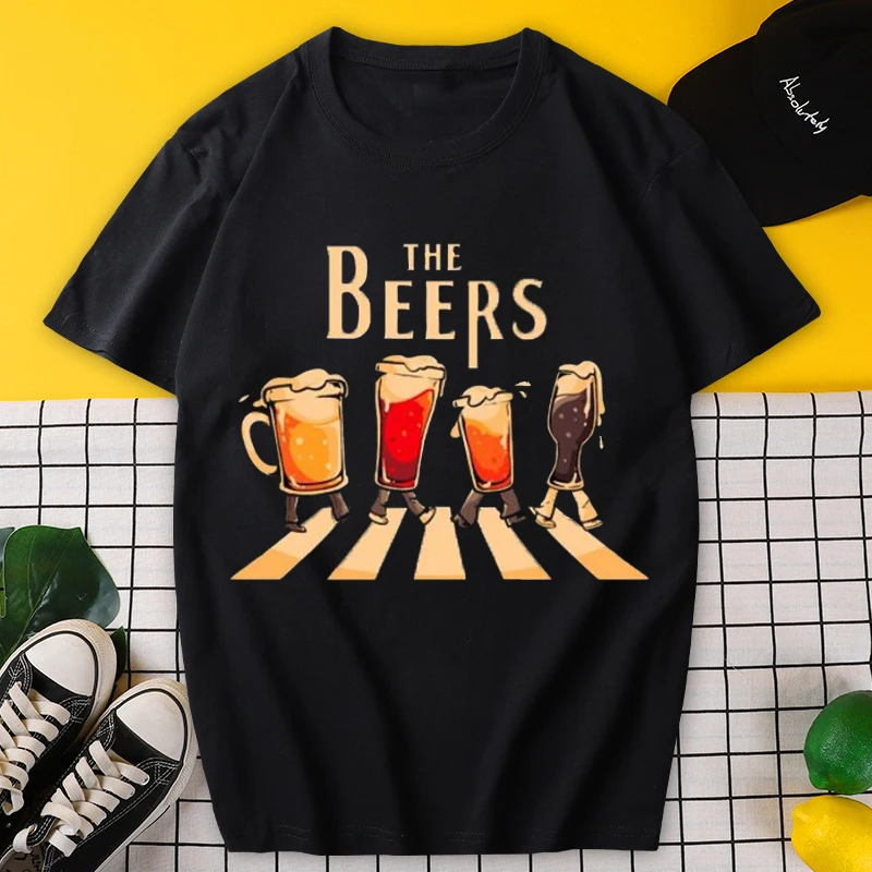 Funny Beer Print Summer Men Cotton T Shirt Casual Hip Hop Streetwear Fashion O-neck Short Sleeve Tee Oversized Men\'s Sports Tops