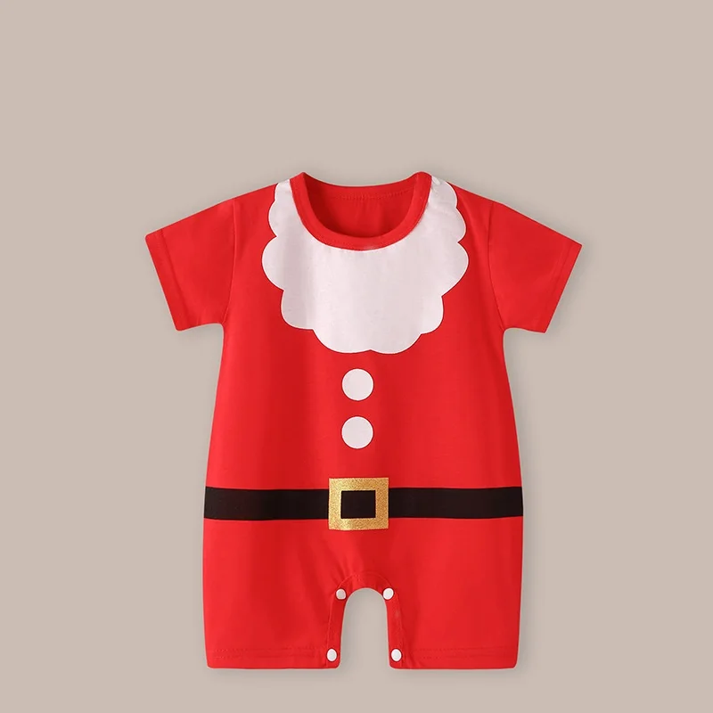 0-2 Years Baby Christmas Rompers Baby Girls Boys Short Sleeve Bodysuit Infants Toddler Jumpsuit First Christmas Costume