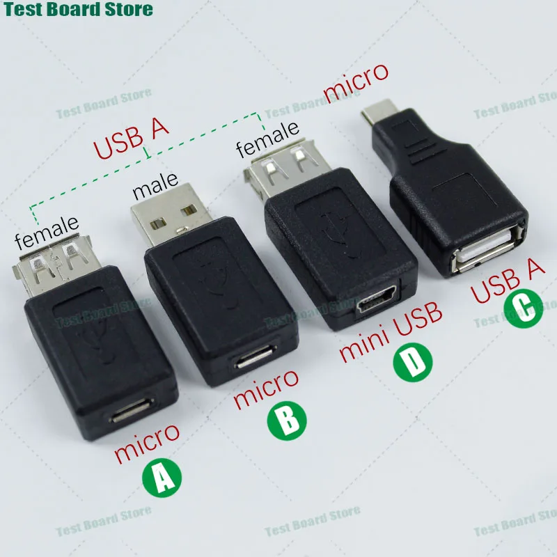 1Pce USB Male to Micro Female Mini USB 5P to USB A Male Female Data Converter Adapter