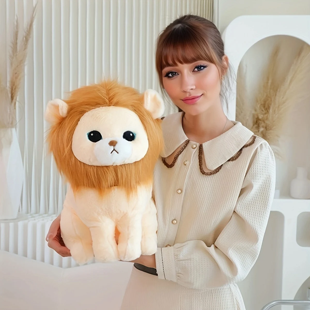 Urocza, miękka maskotka lew, kreatywna zabawka siedząca w leśnym stylu Króla Lwów, poduszka, dekoracja domu, prezent na urodziny.