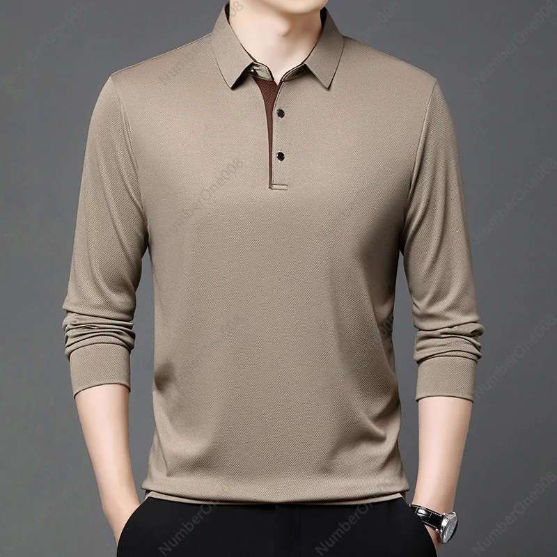 New Autumn Long-sleeved Polo Shirt Men's T-shirt Casual Fashion Color Matching Versatile Lapel Men's T-shirt Top Wholesale