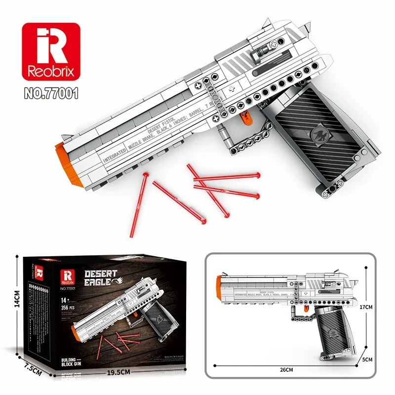 Militaire Wapenserie Bouwblok 356 Stuks Desert Eagle Pistool Kan Schieten Model DIY Assembleer Steentjes Speelgoed Voor Kinderen Verjaardagscadeau