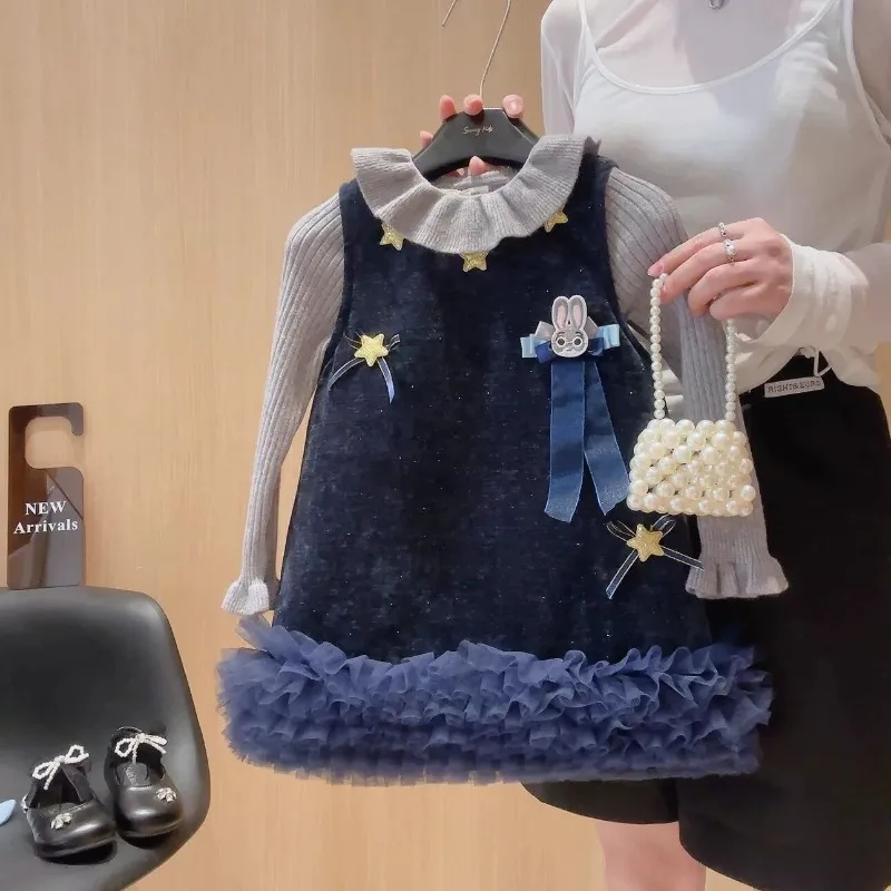 

Anime Zootopia 2 Judy Quilted Dress 2025 Winter Thicken New Style Girl Baby Fashion Mesh Sundress Cartoon Kawaii Lovely Gift