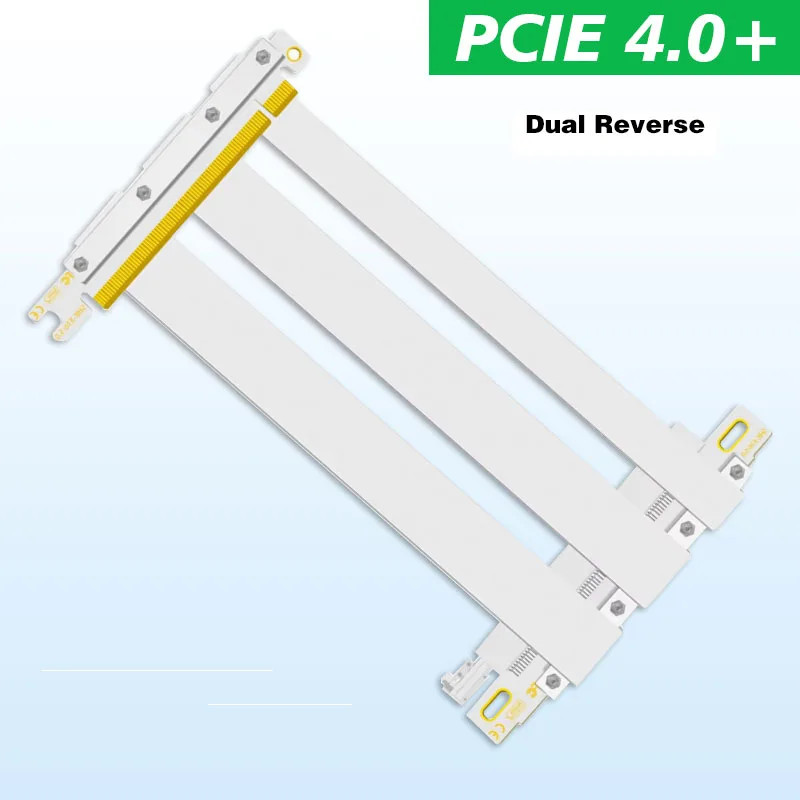 

Super Speed PCI Express 4.0 Double Reverse Connector Cable White PCIe 4.0 X16 Riser Shielded Extreme Extender for ITX A4 Chassis