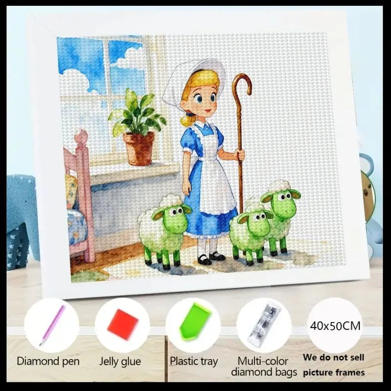

1 шт., 40x50 см, большая полная дрель, 5D набор для алмазной живописи, очаровательный мультфильм, маленькая бо, овчарка, с тремя милыми овечками, DIY Crys