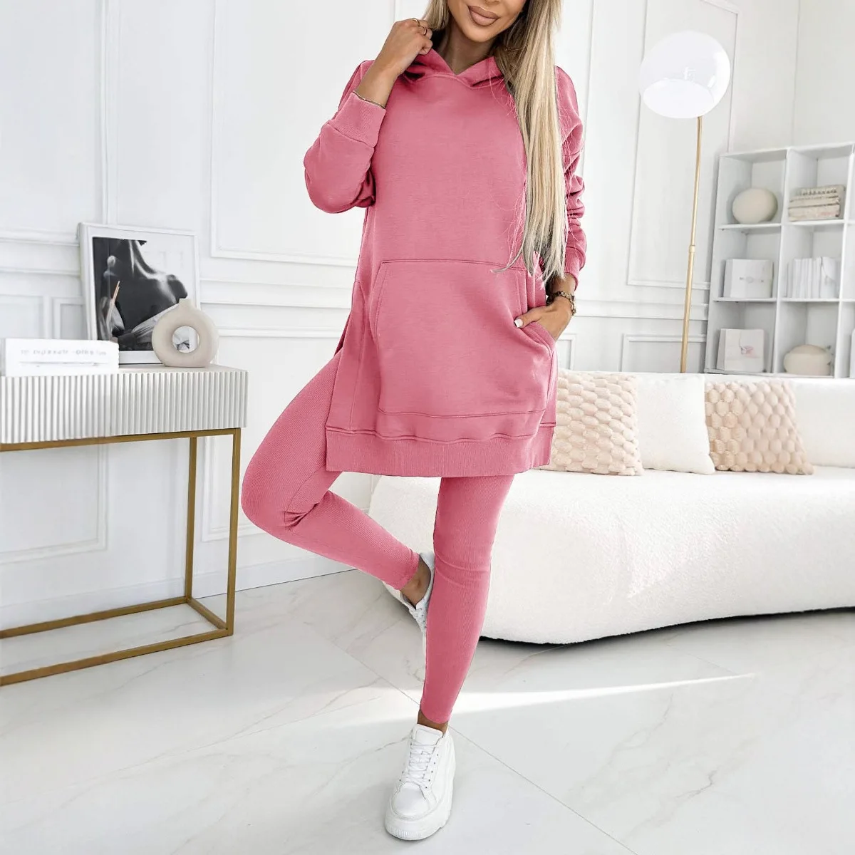 

2025 Sports and Casual Hooded Sweater Thickened Threaded Leggings Two-piece Women's Clothing