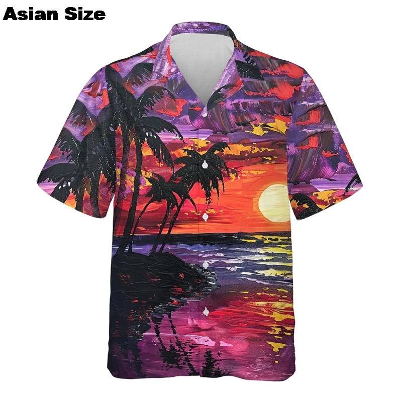 Hawaii Coconut Palm Shirt For Men 2025 Beach Party Casual Button Down Unisex Luau Shirts Aloha Vacation Palm Tree Lapel Blouse