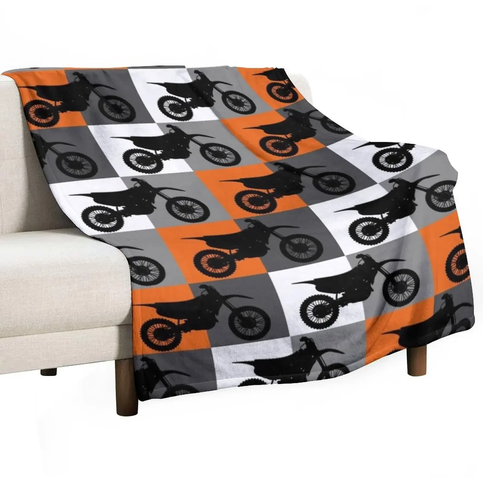 Dirt Bikes On Motocross Checker Board Throw Blanket Softest Picnic Sofas Warm Heavy Blankets