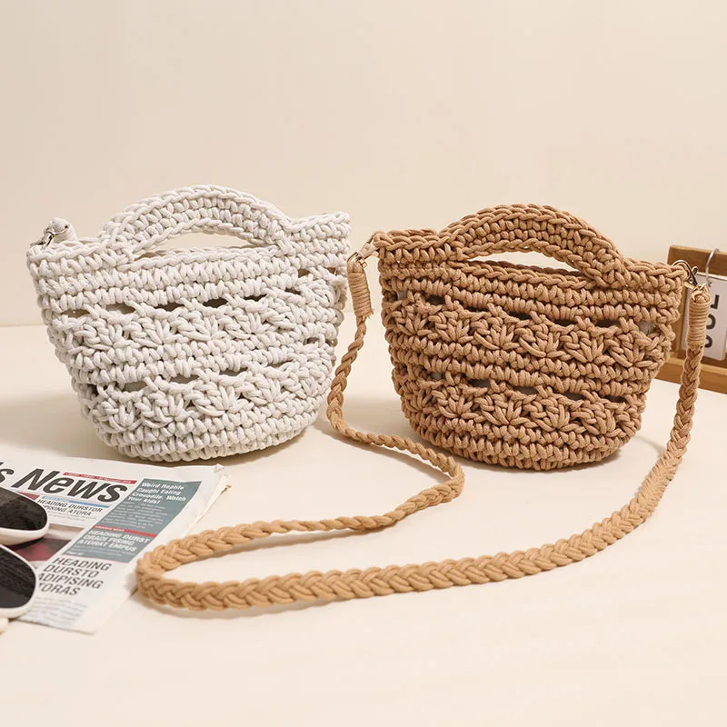 

Best Selling Slung Cotton Woven Bag New Hollow Straw Bag Holiday Beach Bohemian Small Handbag