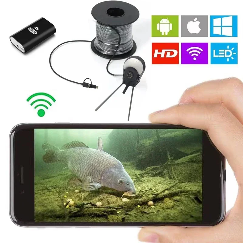 camera de pesca habilitada para wi fi para observacao subaquatica baseada em barco lente estavel 70 tiro compativel com todos os dispositivos inteligentes 01