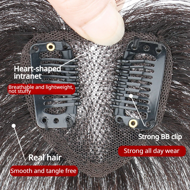 Fashion Top Hair Replacement Small Peach Heart Semi-Hand-Woven Thin Breathable Real Hair Wig Blocks for Women Daily Use