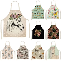 1Pc Horse Kitchen Sleeveless Chef Aprons For Women Cotton Linen Bibs Household Cleaning Pinafore Home Cooking Apron 55x68cm