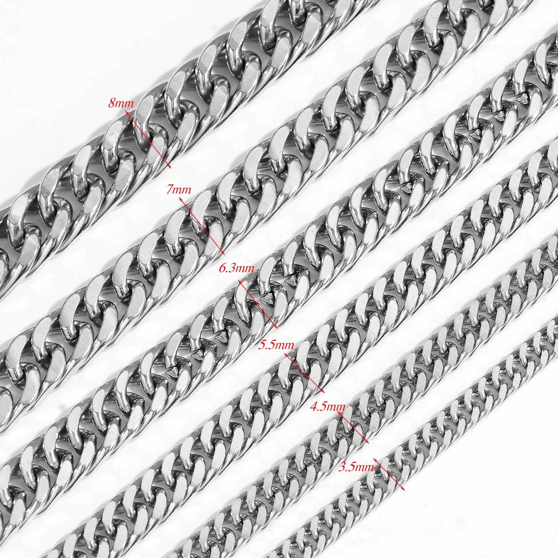 1 Meter 3,5mm-8mm Punk Edelstahl Kubanische Panzerkette für Damen und Herren, Hip-Hop Miami Halskette, Herrenschmuck Großhandel – Detail 1