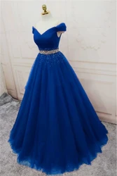 Customized Off Shoulder Evening Party Gowns Vestidos De Festa Sparkly Crystal Beaded Floor-Length Princess Formal Prom Dresses