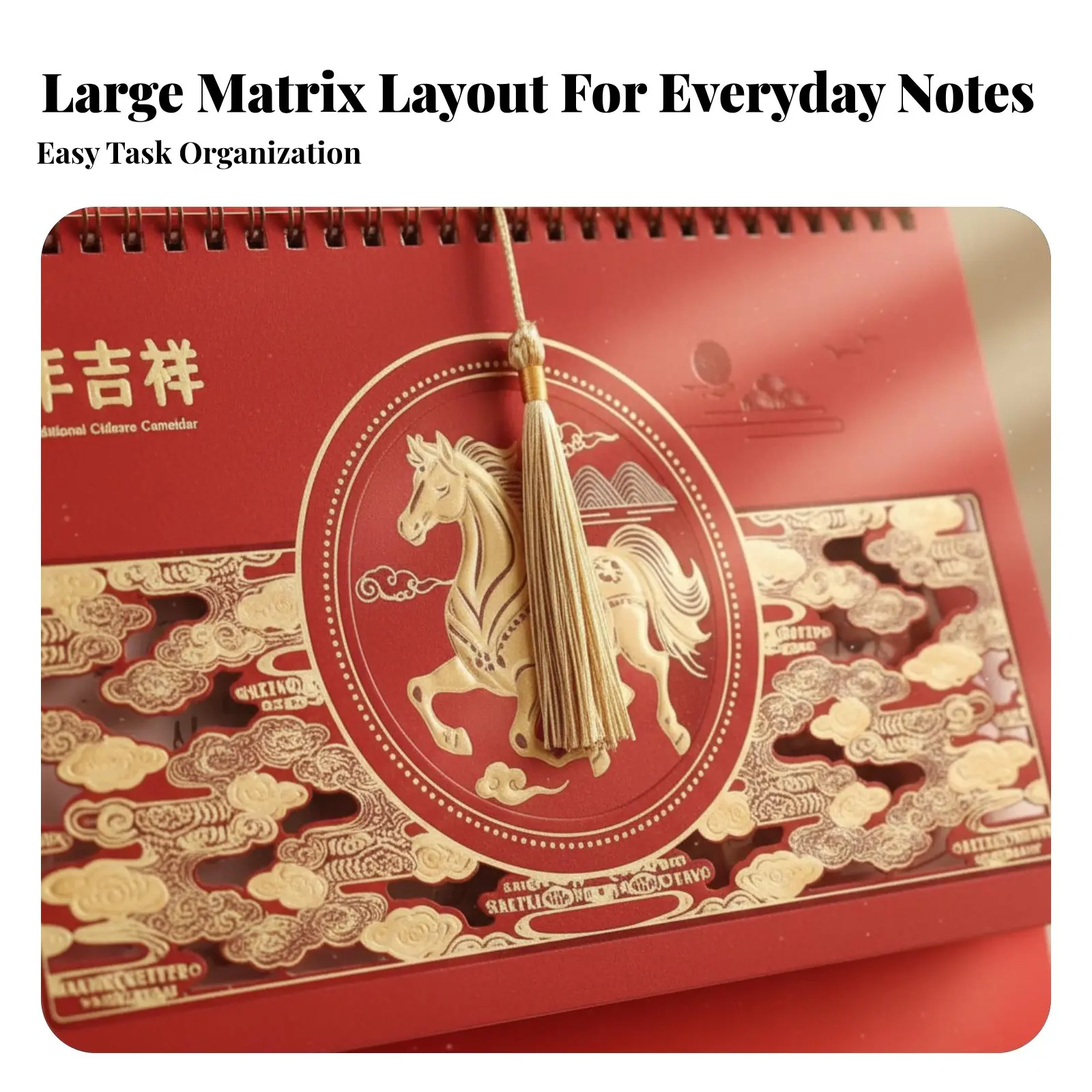 

Chinese Design Desk Calendar 2026, Creative Monthly Planner, Tassel Hollow-Openwork, Festive New Year Table Decor, Double Coil,