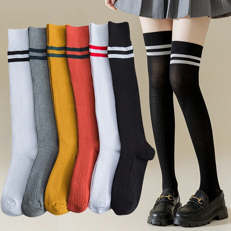 

Women Over Knee Thigh High Socks Academic Style Black White Striped Long Socks Over The Knee Stockings For Ladies Girls WarmKnee