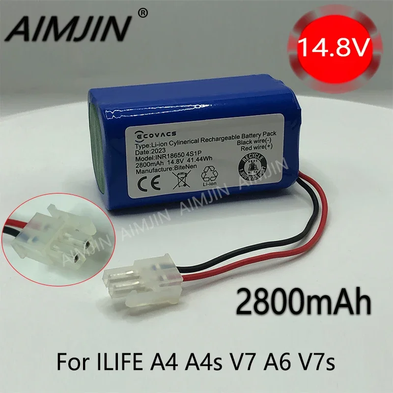 

AIMJIN 14.4V 2800mAh Lithium Battery For ILIFE A4 A4s V7 A6 V7s Plus Robot Vacuum Cleaner ILife 4S1P 18650 with SM 2-wire Plug