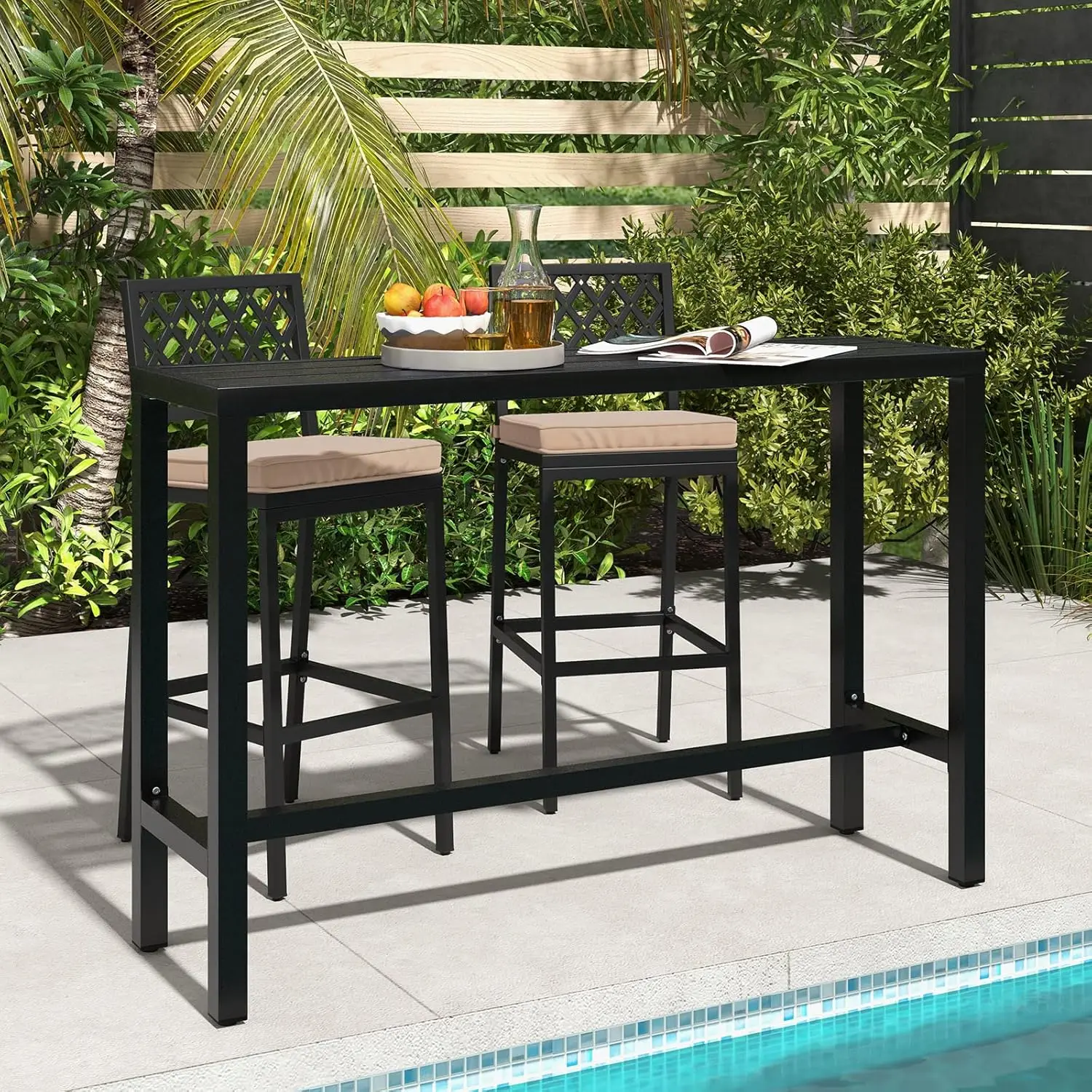 Costway 3 Piece Outdoor Bar Table And Chairs Set, 55