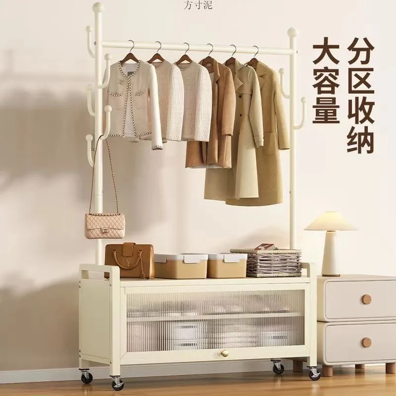 AOLIVIYA Bedroom Standing Coat Rack Floor Hat Hanger Clothing Storage Rack Mobile Shoe Shelf
