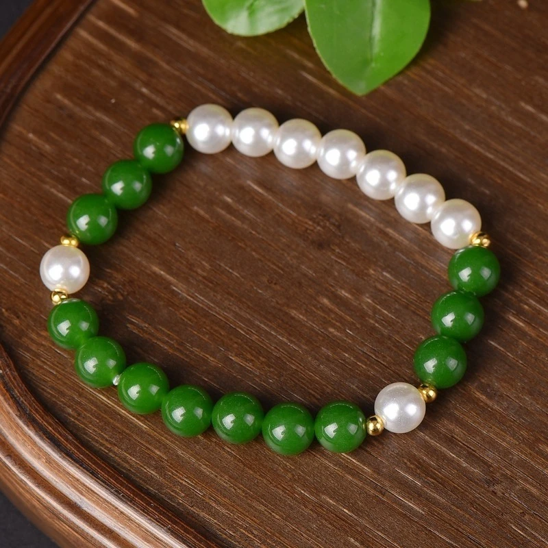 

Новый натуральный изысканный золотой шелковый нефритовый браслет с круглыми бусинами, модные и универсальные украшения