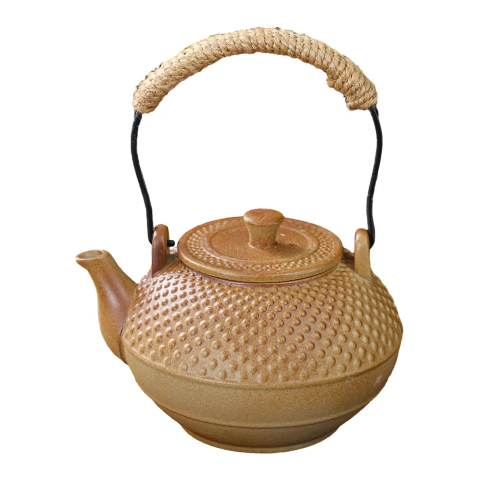 300ml Ceramic Teapot with Rope Wrapped Handle Farmhouse Tea Infuser Tea Maker for Camping Household Outdoor Kitchen