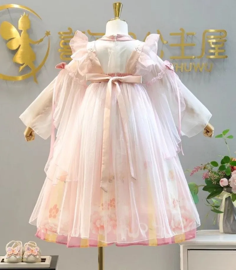 Girls' Hanfu Dress Spring and Autumn New Style Children's Long Sleeve Princess Dress Ancient Style
