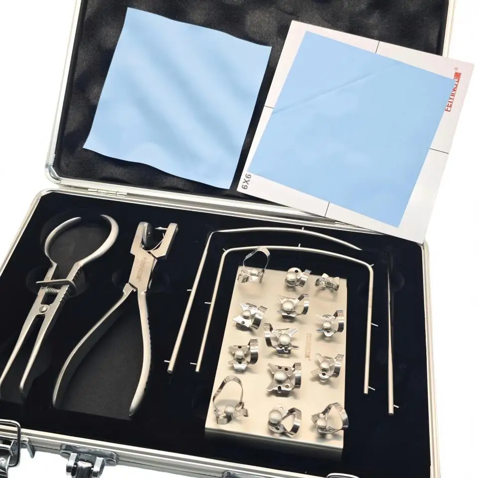 

Dental Isolation Kit Rubber Dam System with Punch Plier Clamp Forceps Frame Clamps for Endodontic Procedure Root Canal Therapy