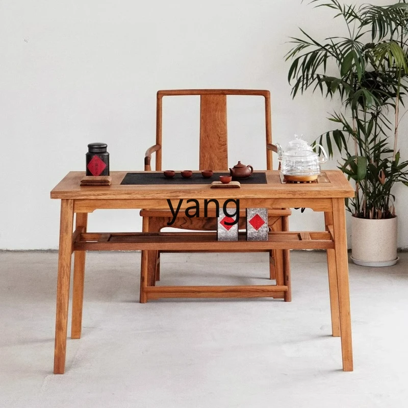 

LMMChinese Style Teak Tea Table and Chair Set for Home Balcony, Multifunctional Small Apartment Tea Table