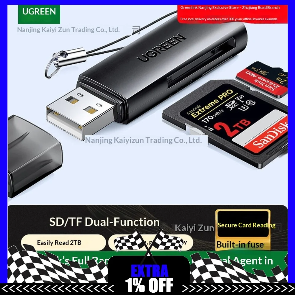 UGREEN 60721 CM264 USB 2.0 SD TF Card Reader Dual Slot Memory Card Adapter for Computer Laptop