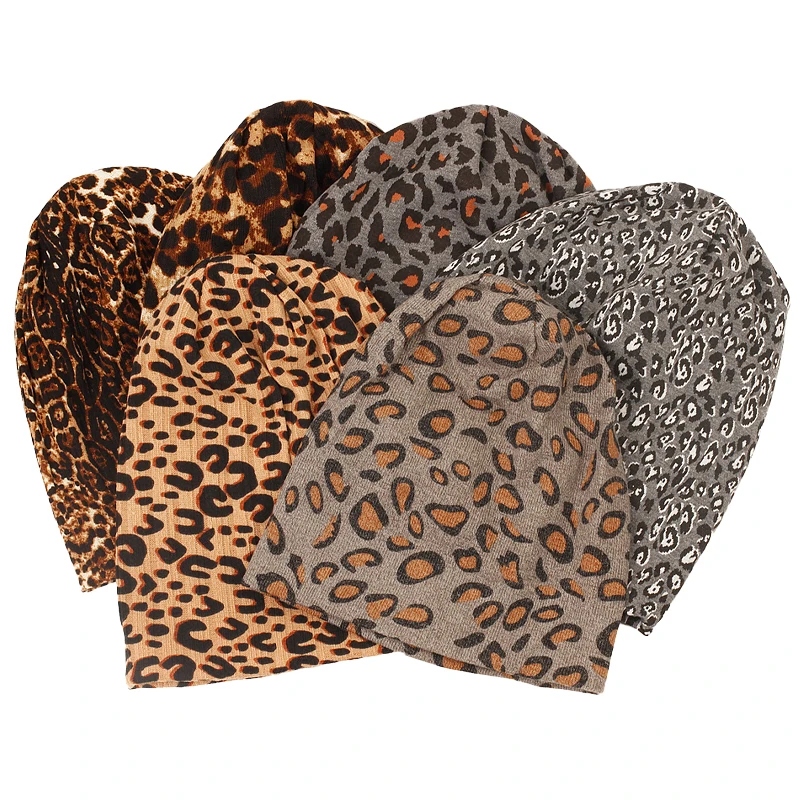 New Women Autumn Winter Leopard print Warm Beanies Skullies Adult Casual Outdoor Sport Hat Soft Brand Knit Cotton Female Bonnet