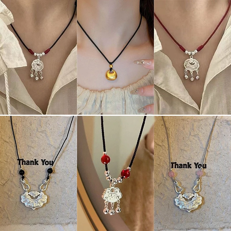 Chinese Style Ping An Lock Pendant For Women Vintage New Chinese Retro National Necklace Women'S Jewelry Valentine'S Day Gift