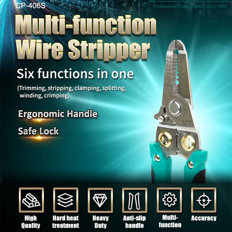 Pro’skit CP-406S Multifunctional Wire Stripper 6 in 1 Clamp Strip Cut Crimp Tool for Home Factory Use