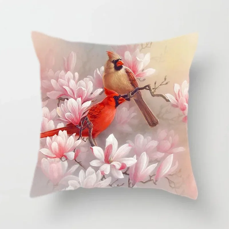 Lovely Bird Cushion Cover Flower Pattern Pillow Covers Decorative for Sofa Car Bed Living Room Decor Polyester Linen Accessories