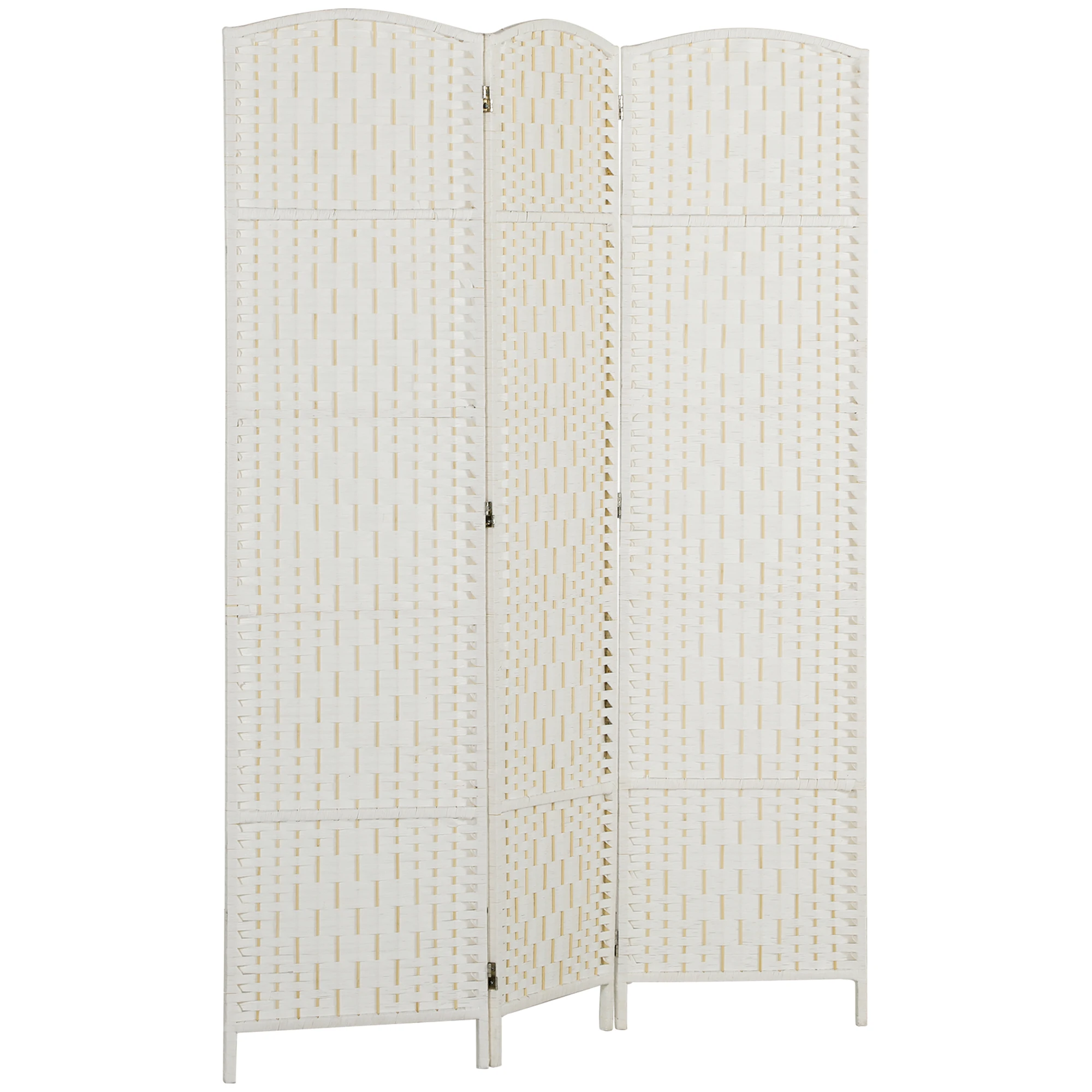 3 Weave Panel Room Divider Privacy Folding Screen Diamond Decor, White