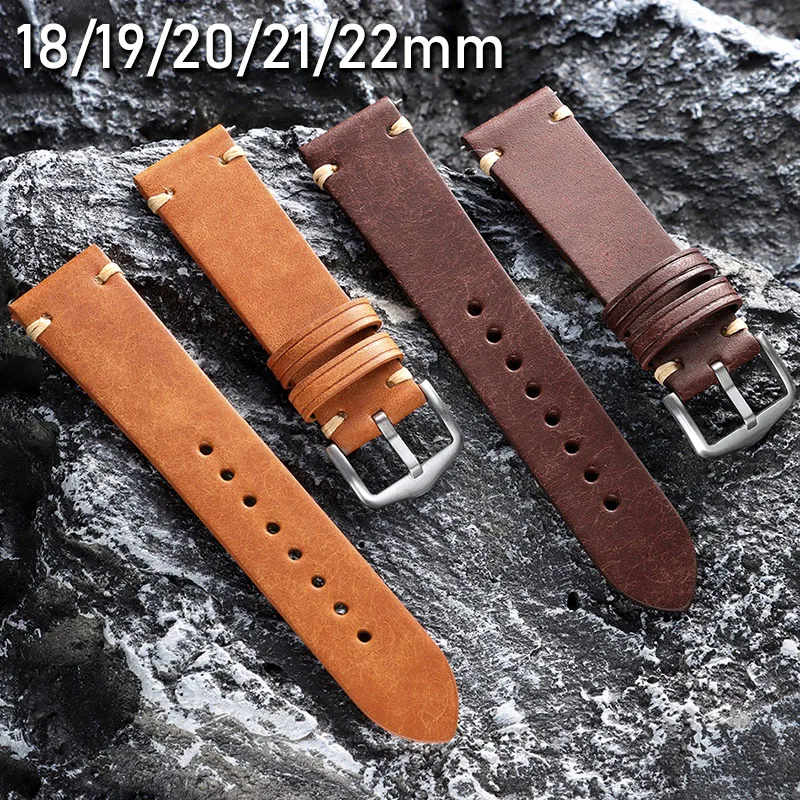 Bracelet de montre en cuir véritable de 18 mm, 19 mm, 20 mm, 21 mm, 22 mm, bracelet de remplacement en cuir de vache givré pour Seiko pour Omega
